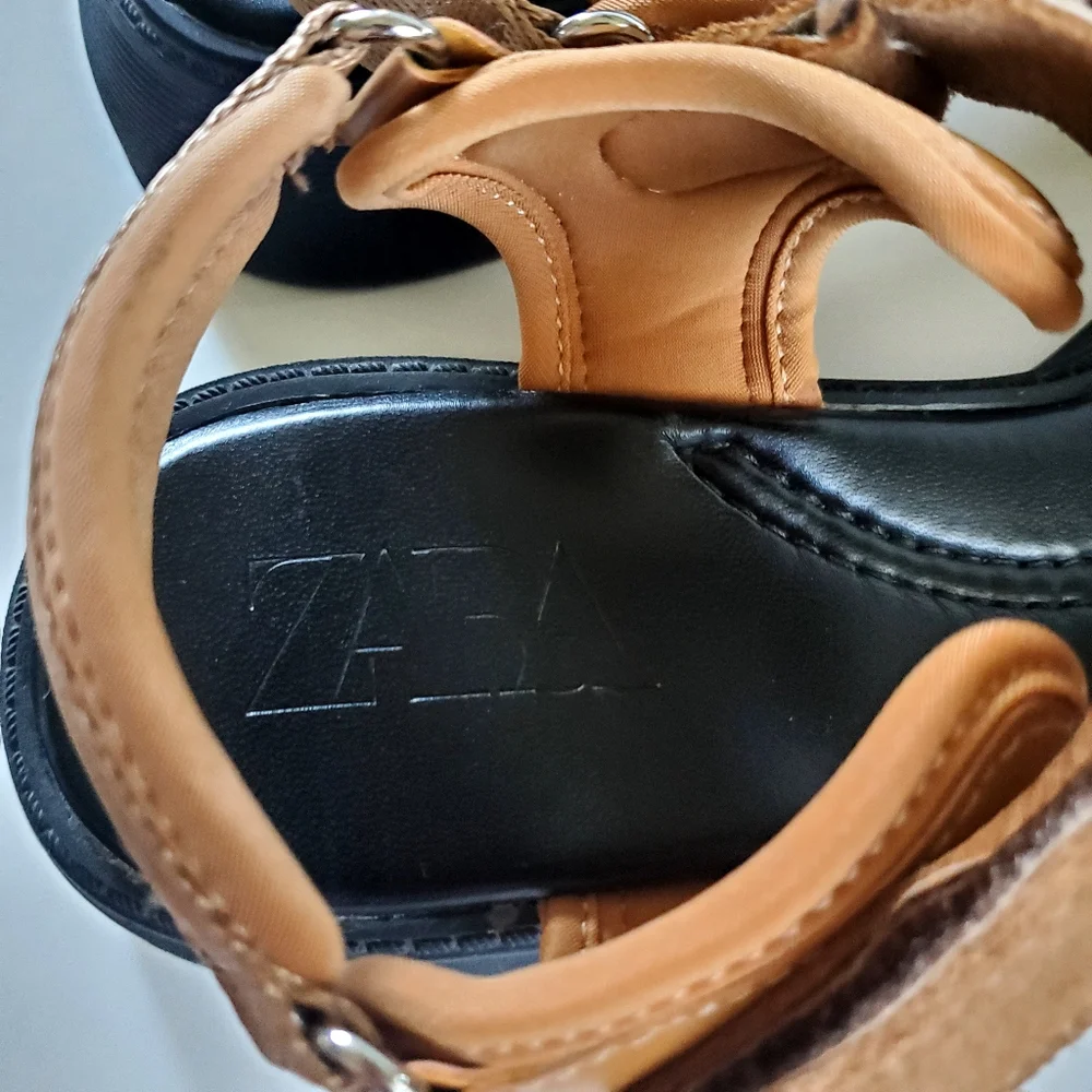 Zara Tan and Black Platform Sandals with Closure Size 9.5 - Picture 7 of 10